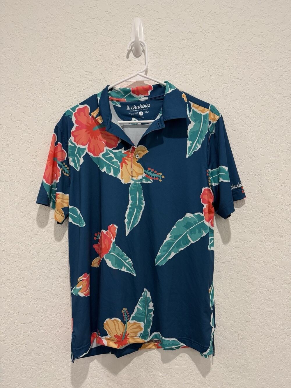 Chubbies Floral Tropical Printed Colorful Athletic Polo Shirt Men’s Size Small